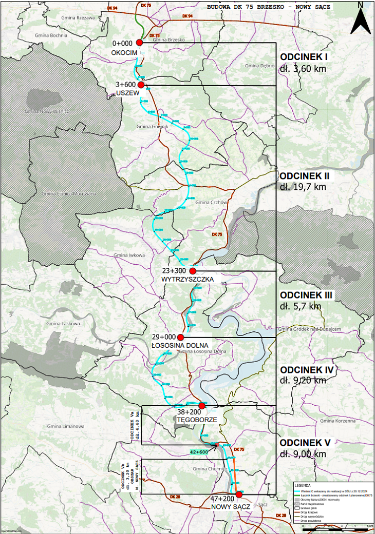 Mapa 5 odcinków sądeczanki. Fot. GDDKiA